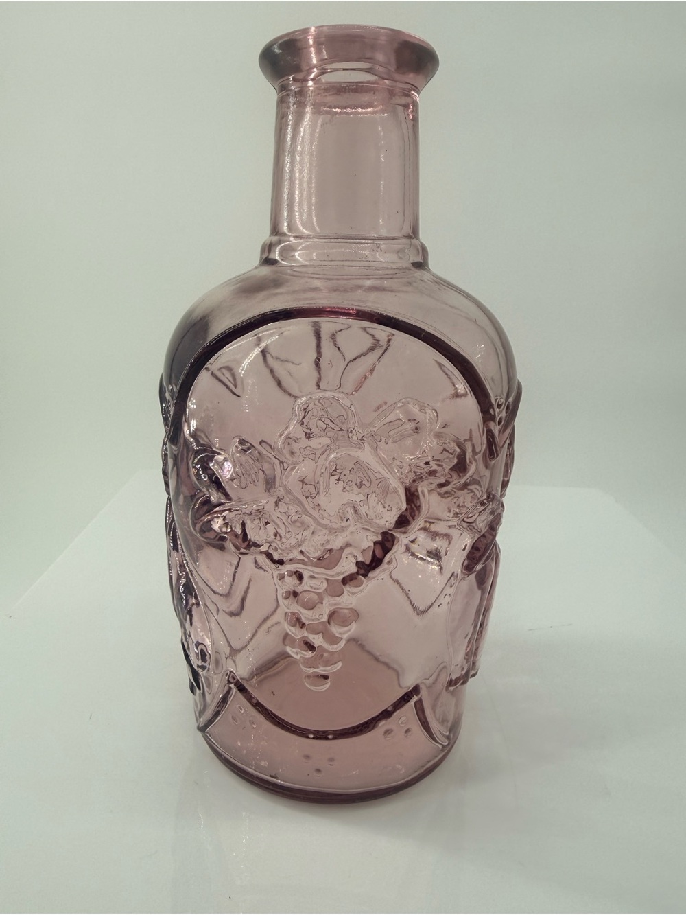 Libbey Pink Embossed Floral Glass Bottle